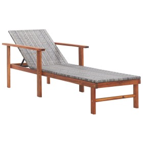 Solid Acacia Wood and Gray Synthetic Rattan Lounger by vidaXL, Loungers - Ref: Foro24-48704, Price: 109,48 €, Discount: %