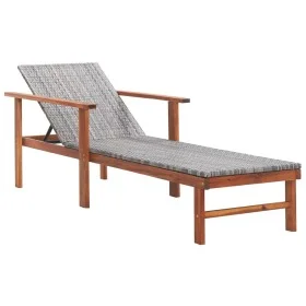 Solid Acacia Wood and Gray Synthetic Rattan Lounger by vidaXL, Loungers - Ref: Foro24-48704, Price: 80,05 €, Discount: %