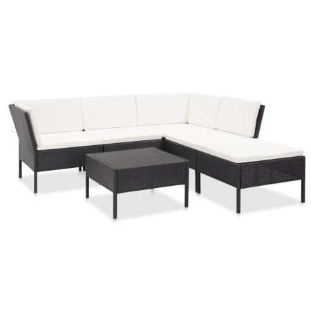 6-teiliges Gartenmöbel-Set und Kissen Kunstrattan schwarz von vidaXL, Gartensets - Ref: Foro24-48940, Preis: 427,84 €, Rabatt: %