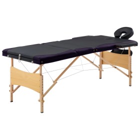 Camilla de masaje plegable 3 zonas madera negro y morado