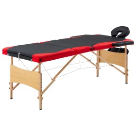Camilla de masaje plegable 3 zonas madera negro y rojo