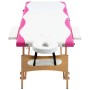 Camilla de masaje plegable 3 zonas madera blanco y rosa