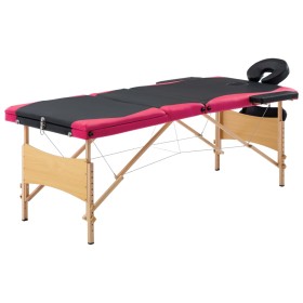 Camilla de masaje plegable 3 zonas madera negro y rosa