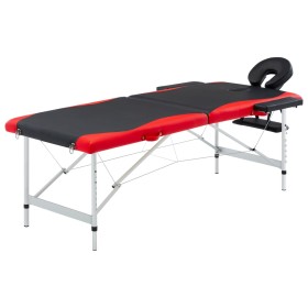 Camilla de masaje plegable 2 zonas aluminio negro y rojo