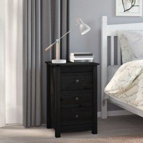 Nachttisch aus massivem schwarzem Kiefernholz, 40 x 35 x 61,5 cm von vidaXL, Nachttische - Ref: Foro24-813707, Preis: 65,92 €...