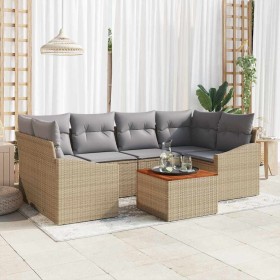 Conjunto de sofá de jardín 7 pcs beige y gris claro Conjunto de sofá de jardín 7 pcs beige y gris claro