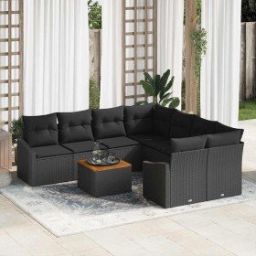 Conjunto de sofá de jardín 9 pcs Negro