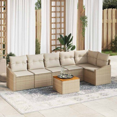 Conjunto de sofá de jardín 7 pcs Beige y blanco en Conjuntos de jardín | Comprar online en Foro24