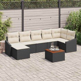 Conjunto de sofá de jardín 8 pcs Negro y blanco