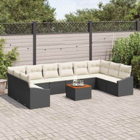 Conjunto de sofá de jardín 11 pcs Negro y blanco