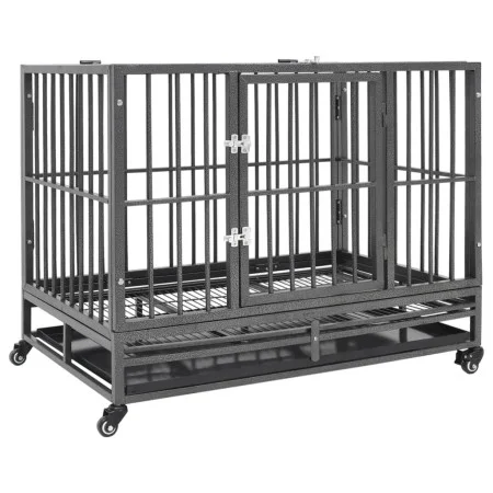 Durable dog cage with wheels steel 92x62x76 cm by vidaXL, Pet carriers and boxes - Ref: Foro24-171491, Price: 207,60 €, Disco...