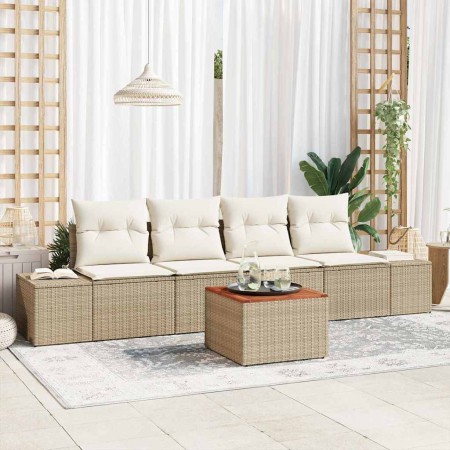 Conjunto de sofá de jardín 5 pcs Beige y blanco