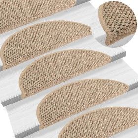 Alfombrilla autoadhesiva escalera sisal 15 uds beige 56x17x3 cm