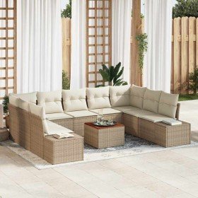 Conjunto de sofá de jardín 10 pcs Beige y Conjunto de sofá de jardín 10 pcs Beige y