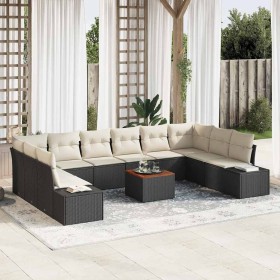 Conjunto de sofá de jardín 11 pcs Negro y blanco