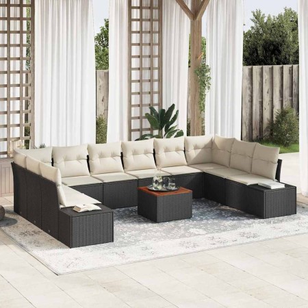 Conjunto de sofá de jardín 11 pcs Negro y blanco