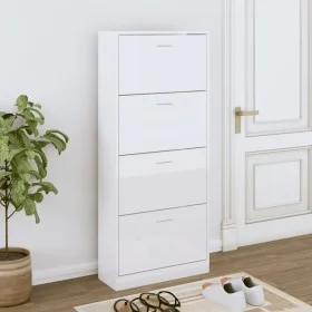 Mueble zapatero madera contrachapada blanco brillo 63x24x147 cm de vidaXL, Zapateros y organizadores de calzado - Ref: Foro24...