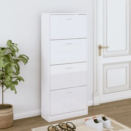 Mueble zapatero madera contrachapada blanco brillo 63x24x147 cm de vidaXL, Zapateros y organizadores de calzado - Ref: Foro24...