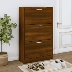 Mueble zapatero madera contrachapada marrón roble 63x24x103 cm