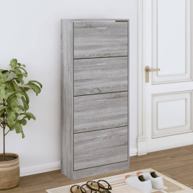 Mueble zapatero madera contrachapada gris Sonoma 63x24x147 cm