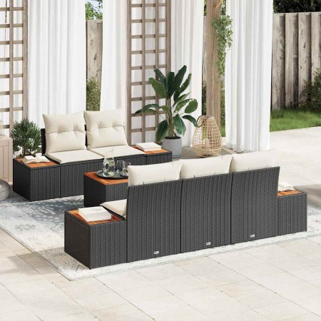 Conjunto de sofá de jardín con cojín 6 pcs Negro Poliratán