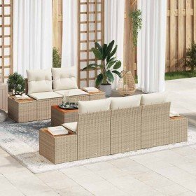 Conjunto de sofá de jardín con cojín 6 pcs Beige Poliratán