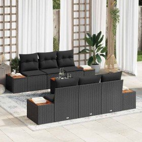 Conjunto de sofá de jardín con cojín 7 pcs Negro Poliratán