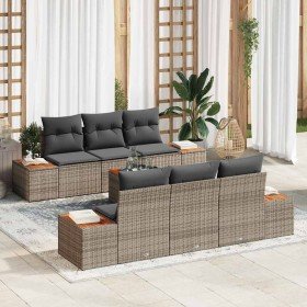 Conjunto de sofá de jardín con cojín 7 pcs Gris Poliratán