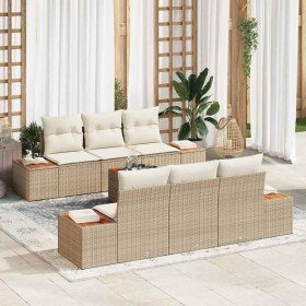 Conjunto de sofá de jardín con cojín 7 pcs Beige Poliratán