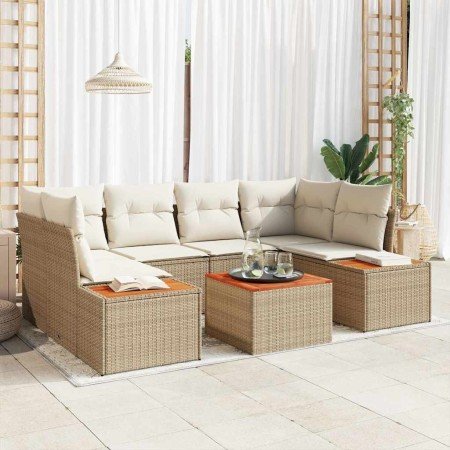 Conjunto de sofá de jardín con cojín 6 pcs Beige Poliratán