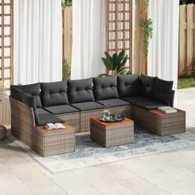 Conjunto de sofá de jardín con cojín 8 pcs Gris Poliratán Conjunto de sofá de jardín con cojín 8 pcs Gris Poliratán