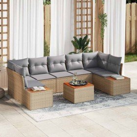 Conjunto de sofá de jardín con cojín 8 pcs Beige Poliratán