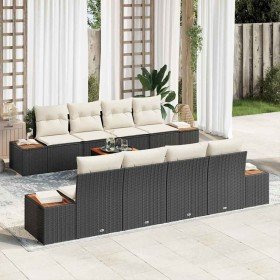 Conjunto de sofá de jardín con cojín 9 pcs Negro Poliratán Conjunto de sofá de jardín con cojín 9 pcs Negro Poliratán