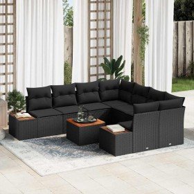 Conjunto de sofá de jardín con cojín 9 pcs Negro Poliratán Conjunto de sofá de jardín con cojín 9 pcs Negro Poliratán