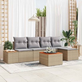 Conjunto de sofá de jardín con cojín 6 pcs beige y gris claro