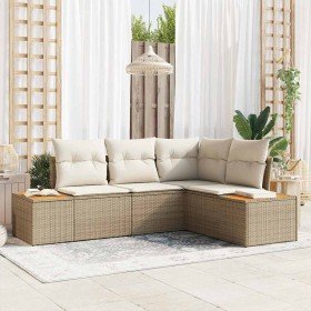 Conjunto de sofá de jardín con cojín 4 pcs beige y crema