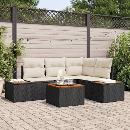 Conjunto de sofá de jardín con cojín 5 pcs Negro y crema
