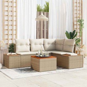 Conjunto de sofá de jardín con cojín 5 pcs beige y crema
