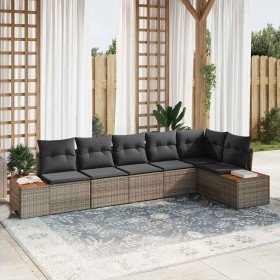 Conjunto de sofá de jardín con cojín 6 pcs Gris Poliratán en Sofás de exterior | Comprar online en Foro24