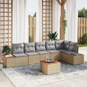 Conjunto de sofá de jardín con cojín 7 pcs beige y gris claro Conjunto de sofá de jardín con cojín 7 pcs beige y gris claro