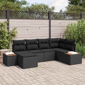 Conjunto de sofá de jardín 6 pcs Negro Rattan de Poliéster en Sofás de exterior | Comprar online en Foro24