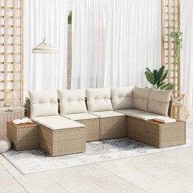 Conjunto de sofá de jardín con cojín 6 pcs beige y crema Conjunto de sofá de jardín con cojín 6 pcs beige y crema