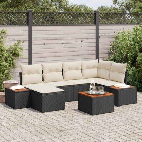 Conjunto de sofá de jardín con cojín 7 pcs Negro y crema Conjunto de sofá de jardín con cojín 7 pcs Negro y crema