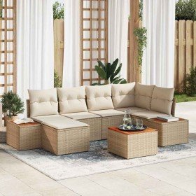Conjunto de sofá de jardín con cojín 7 pcs beige y crema