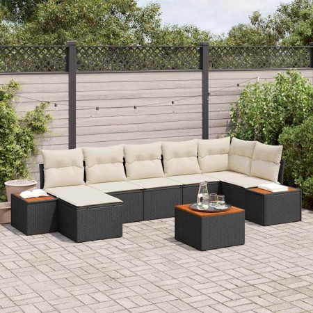 Conjunto de sofá de jardín con cojín 8 pcs Negro y crema en Sofás de exterior | Comprar online en Foro24