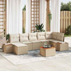 Conjunto de sofá de jardín con cojín 8 pcs beige y crema