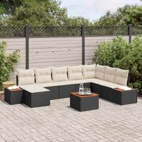Conjunto de sofá de jardín con cojín 9 pcs Negro y crema