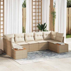 Conjunto de sofá de jardín con cojín 7 pcs beige y crema Conjunto de sofá de jardín con cojín 7 pcs beige y crema