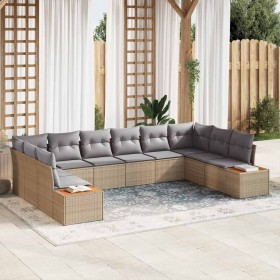 Conjunto de sofá de jardín con cojín 10 pcs beige y gris claro