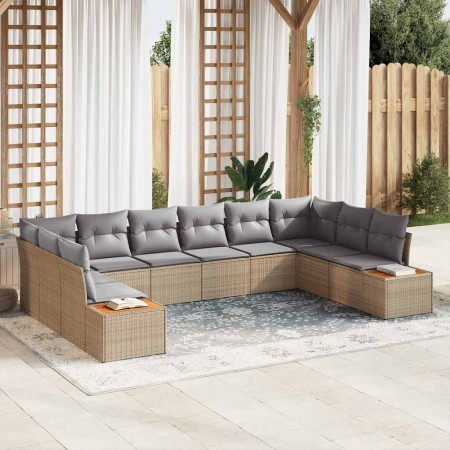 Conjunto de sofá de jardín con cojín 10 pcs beige y gris claro